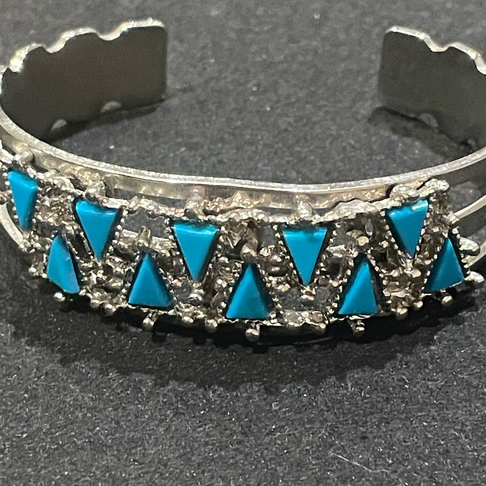 Silver and Turquoise Blue Geometric Cuff Bracelet